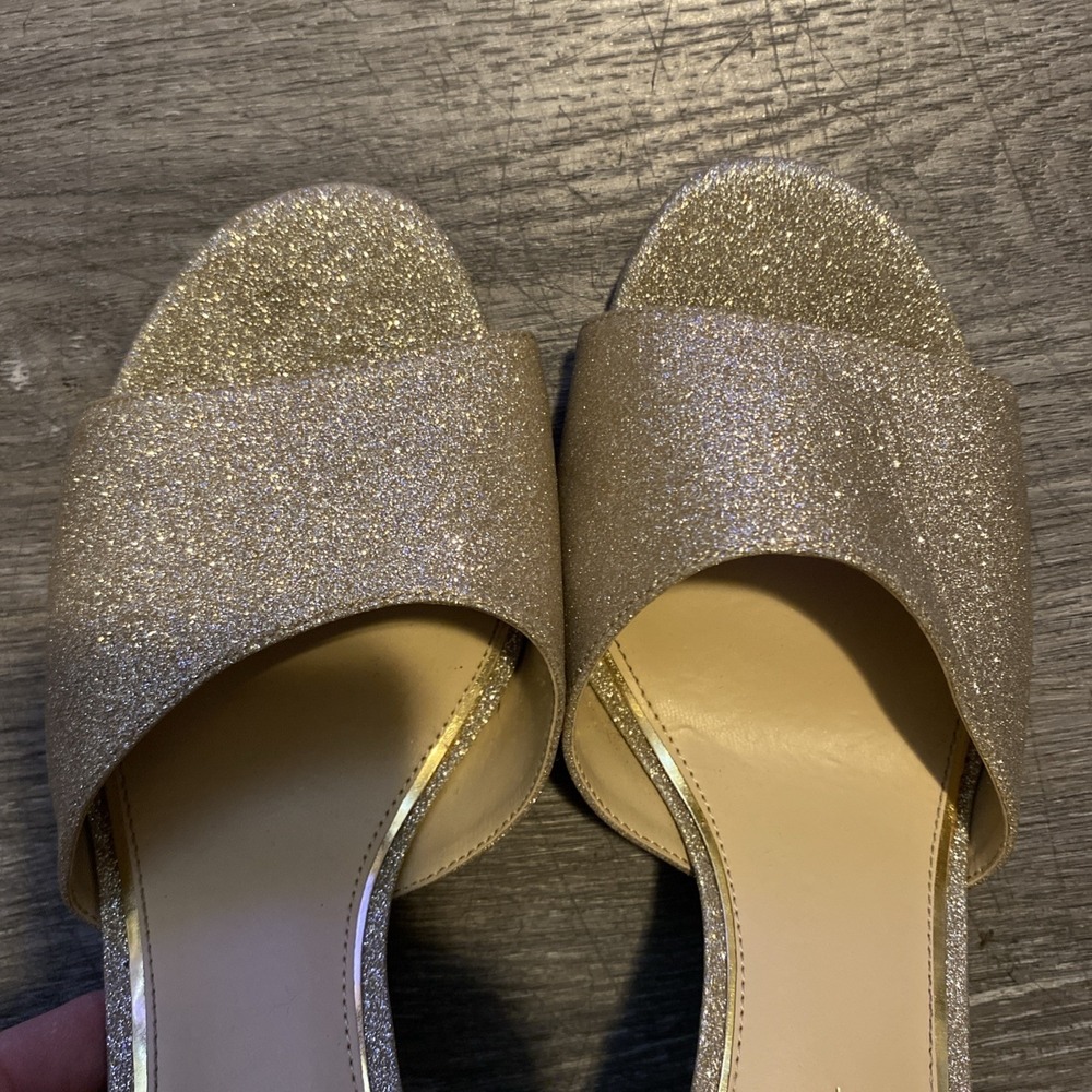 JESSICA SIMPSON "SHERRON" ANKLE STRAP BLOCK HEEL SANDAL GOLD GLITTER FINISH 10M - Picture 14 of 16